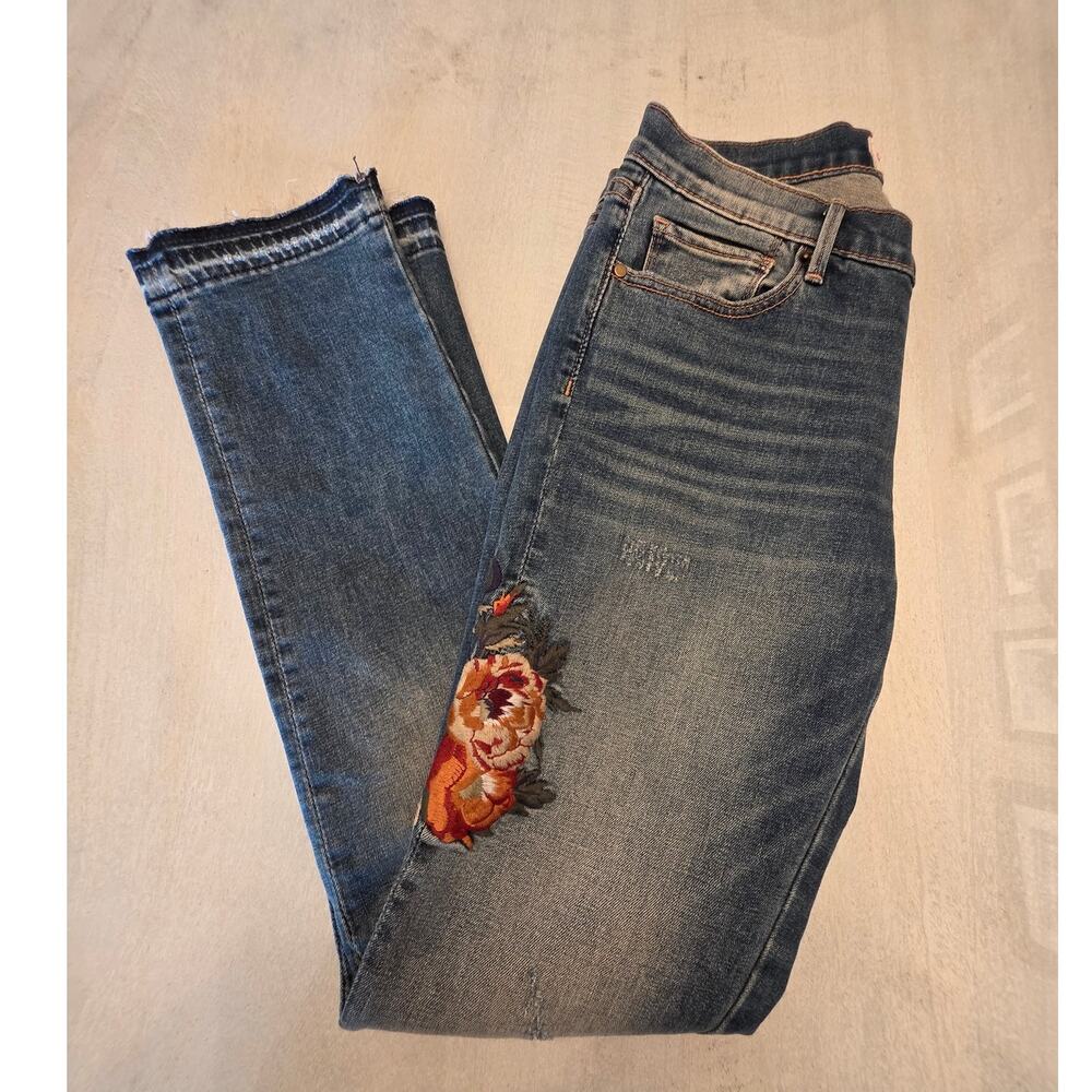 DRIFTWOOD Audrey Women's Denim Jeans Floral Embroidery SZ 27 Raw Hem Boho